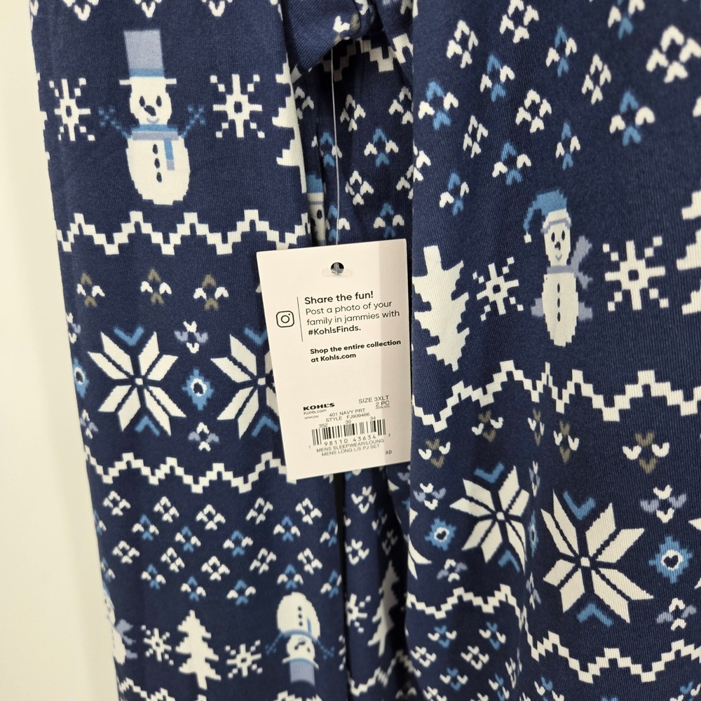 NWT Jammies For Your Families Mens Pajama Set 3XLT Tall Navy Blue Snowflakes - Picture 7 of 8
